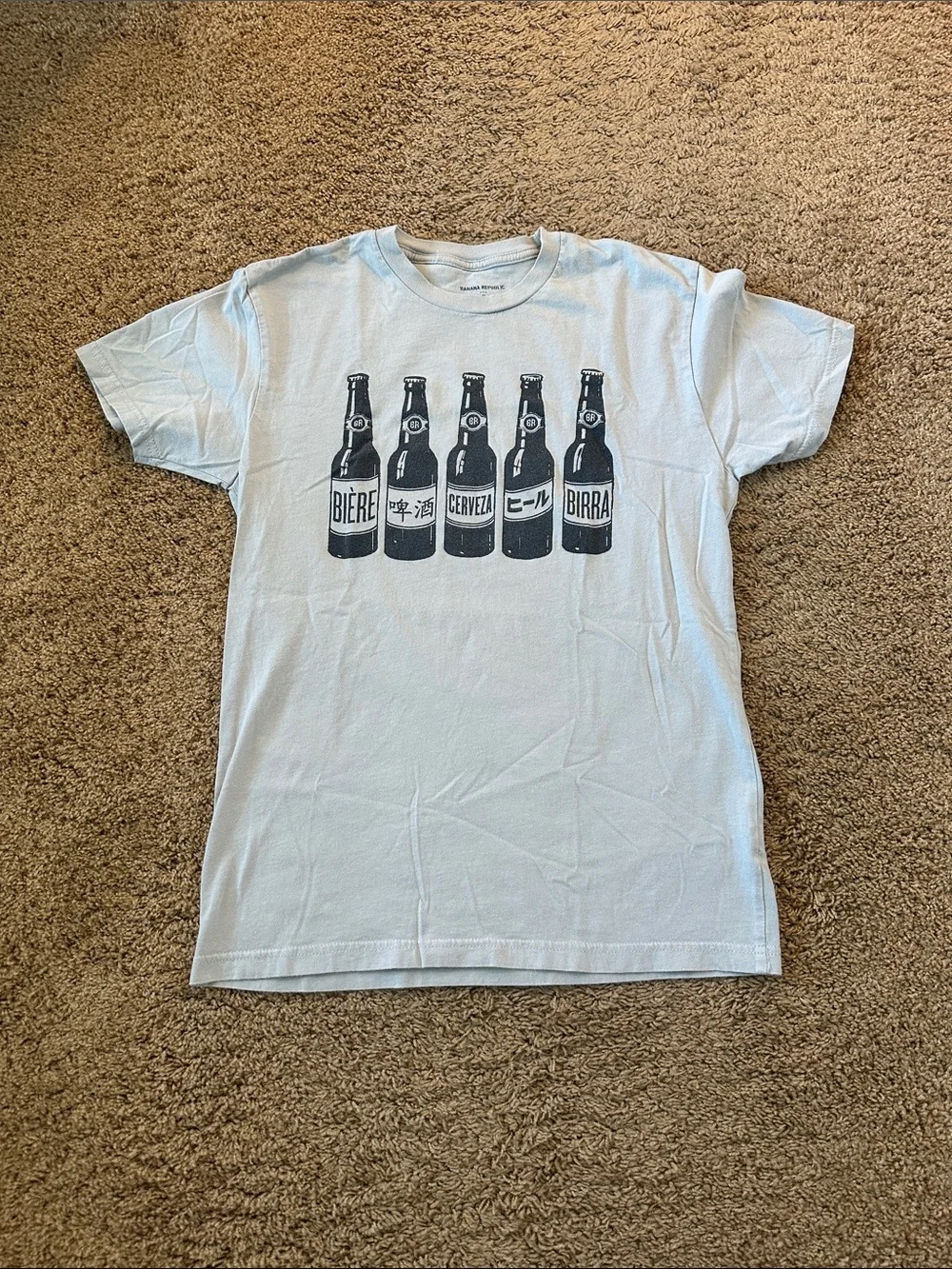 Banana Republic Gray Crewneck T‑Shirt with Black Bottle Graphic